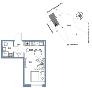 Планировка Студия, 24.29 м² ЖК «Страна Прибрежная»