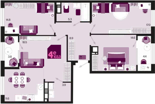 Планировка 4-комн. квартира, 103 м² ЖК «Первое место»