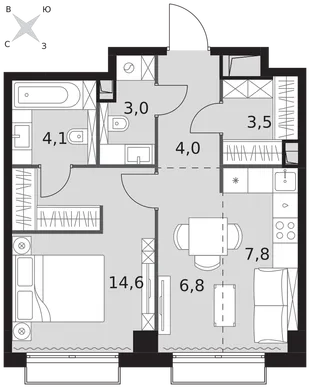 Квартира 1-комн. квартира, 43.8 м² ЖК «Sydney City» Фото 1 Квартира 1-комн. квартира, 43.8 м² ЖК «Sydney City» Фото 1