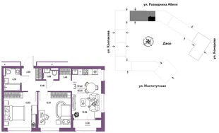 Планировка 3-комн. квартира, 57.65 м² ЖК «Страна.Парковая»