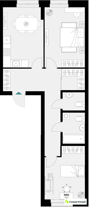 Планировка 2-комн. квартира, 64.5 м² ЖК «Уникум на Амирхана»