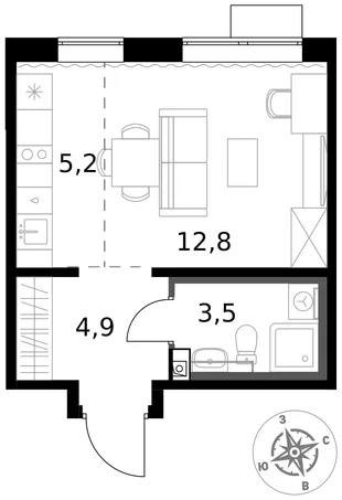 Квартира Студия, 26.4 м² ЖК «1-й Южный» Фото 1 Квартира Студия, 26.4 м² ЖК «1-й Южный» Фото 1