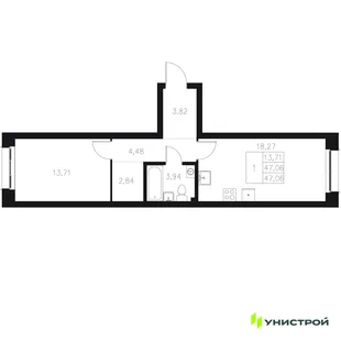 Планировка 1-комн. квартира, 47.06 м² ЖК «Statum»