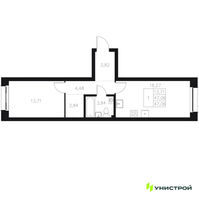 Планировка 1-комн. квартира, 47.06 м² ЖК «Statum» Планировка 1-комн. квартира, 47.06 м² ЖК «Statum»
