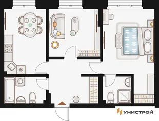 Планировка 2-комн. квартира, 60.64 м² ЖК «Жилой кластер Q на Кулагина»