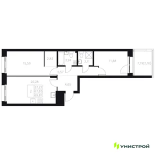 Планировка 2-комн. квартира, 69.81 м² ЖК «Statum»