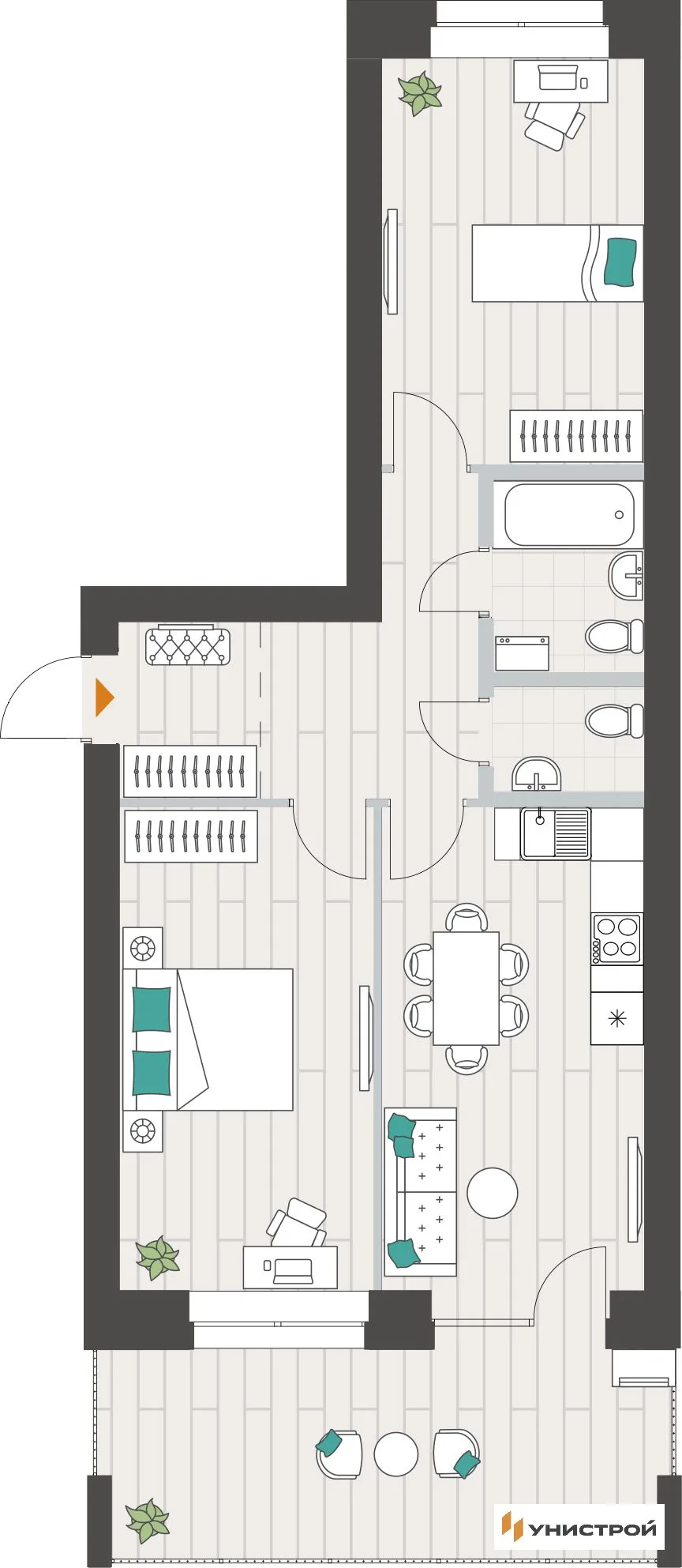 Планировка 2-комн. квартира, 67.31 м² ЖК «Аквамарин»