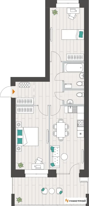 Планировка 2-комн. квартира, 67.31 м² ЖК «Аквамарин»