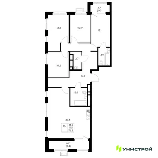 Планировка 4-комн. квартира, 116.3 м² ЖК «Стадиум»