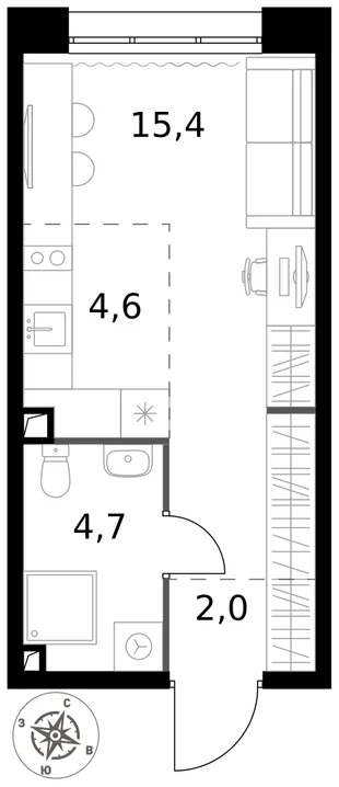 Квартира Студия, 26.7 м² ЖК «1-й Саларьевский» Фото 1 Квартира Студия, 26.7 м² ЖК «1-й Саларьевский» Фото 1