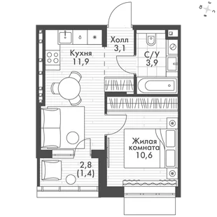 Квартира 1-комн. квартира, 30.9 м² ЖК «ФоРест» Фото 1 Квартира 1-комн. квартира, 30.9 м² ЖК «ФоРест» Фото 1