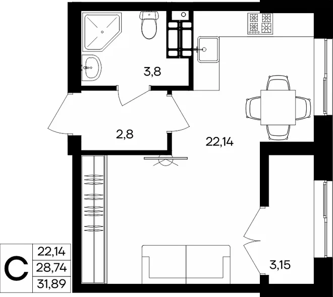 Планировка Студия, 31.89 м² ЖК «Семисчастье» Планировка Студия, 31.89 м² ЖК «Семисчастье»