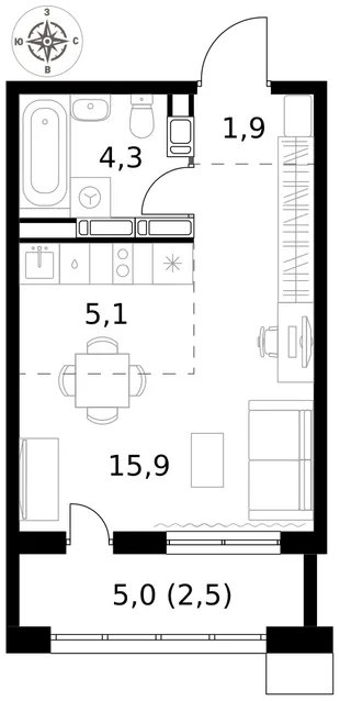 Квартира Студия, 29.7 м² ЖК «1-й Саларьевский» Фото 1