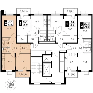 Квартира 2-комн. квартира, 53.5 м² ЖК «1-й Шереметьевский» Фото 1