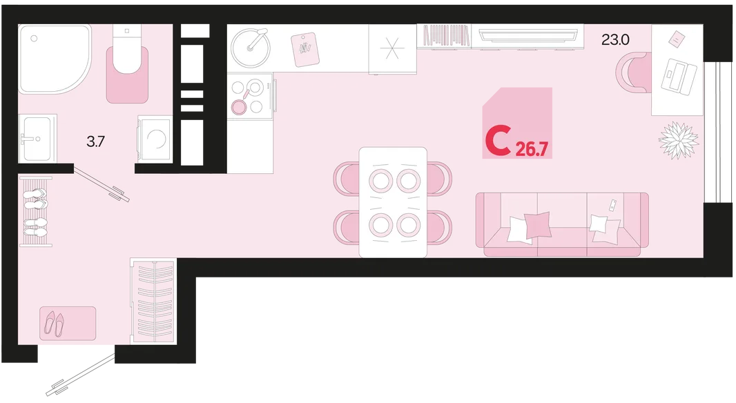 Планировка Студия, 26.7 м² ЖК «Первое место»