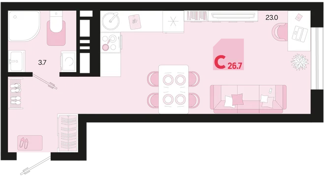Планировка Студия, 26.7 м² ЖК «Первое место» Планировка Студия, 26.7 м² ЖК «Первое место»