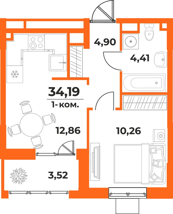 Планировка 1-комн. квартира, 34.19 м² ЖК «Живописный сад» Планировка 1-комн. квартира, 34.19 м² ЖК «Живописный сад»