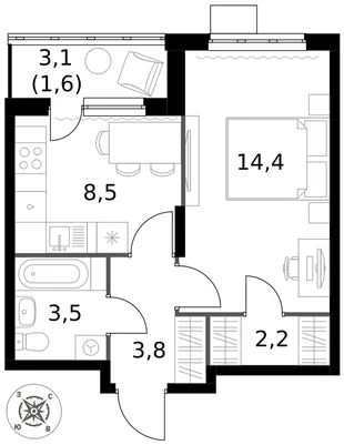 Квартира 1-комн. квартира, 34 м² ЖК «1-й Донской» Фото 1 Квартира 1-комн. квартира, 34 м² ЖК «1-й Донской» Фото 1