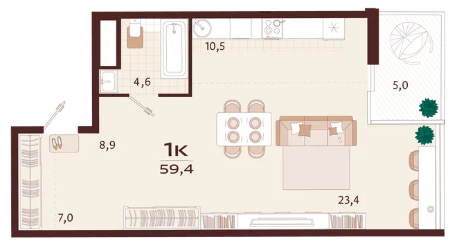 Планировка 1-комн. квартира, 59.4 м² ЖК «Роялта» Планировка 1-комн. квартира, 59.4 м² ЖК «Роялта»
