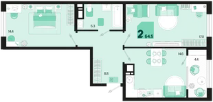 Планировка 2-комн. квартира, 64.5 м² ЖК «Первое место»