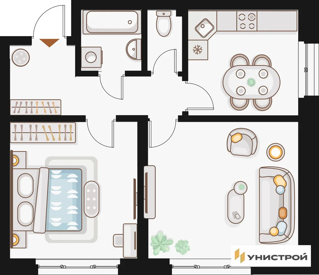 Планировка 2-комн. квартира, 56.02 м² ЖК «Жилой кластер Q на Кулагина»