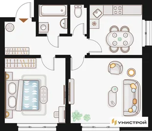 Планировка 2-комн. квартира, 56.02 м² ЖК «Жилой кластер Q на Кулагина»