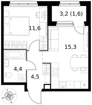 Квартира 1-комн. квартира, 37.4 м² ЖК «1-й Химкинский» Фото 1 Квартира 1-комн. квартира, 37.4 м² ЖК «1-й Химкинский» Фото 1