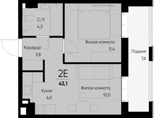 Планировка 2-комн. квартира, 43.1 м² ЖК «Васильевский остров»