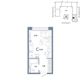 Планировка Студия, 21.48 м² ЖК «Микрорайон Домашний»