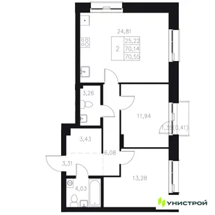 Планировка 2-комн. квартира, 70.55 м² ЖК «Statum»