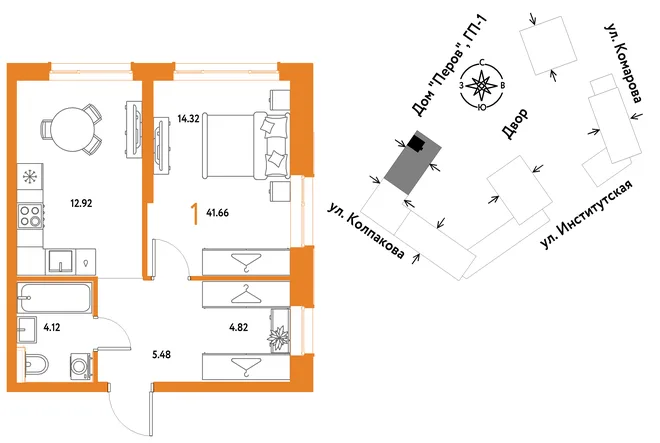 Планировка 1-комн. квартира, 41.66 м² ЖК «Страна.Парковая» Планировка 1-комн. квартира, 41.66 м² ЖК «Страна.Парковая»