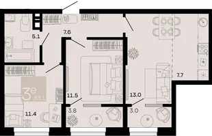 Планировка 3-комн. квартира, 63.1 м² ЖК «Хозяин морей»