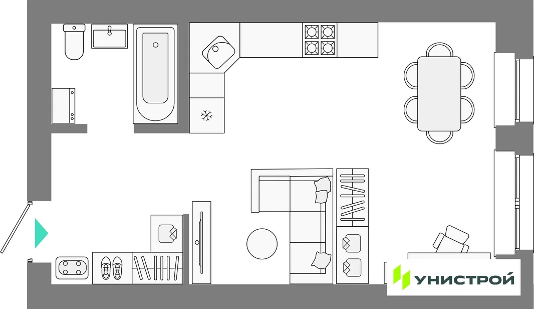 Планировка 1-комн. квартира, 33.73 м² ЖК «Лето»