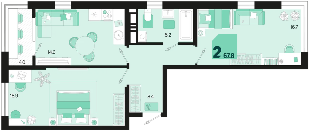 Планировка 2-комн. квартира, 67.8 м² ЖК «Первое место»