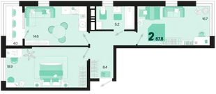 Планировка 2-комн. квартира, 67.8 м² ЖК «Первое место»