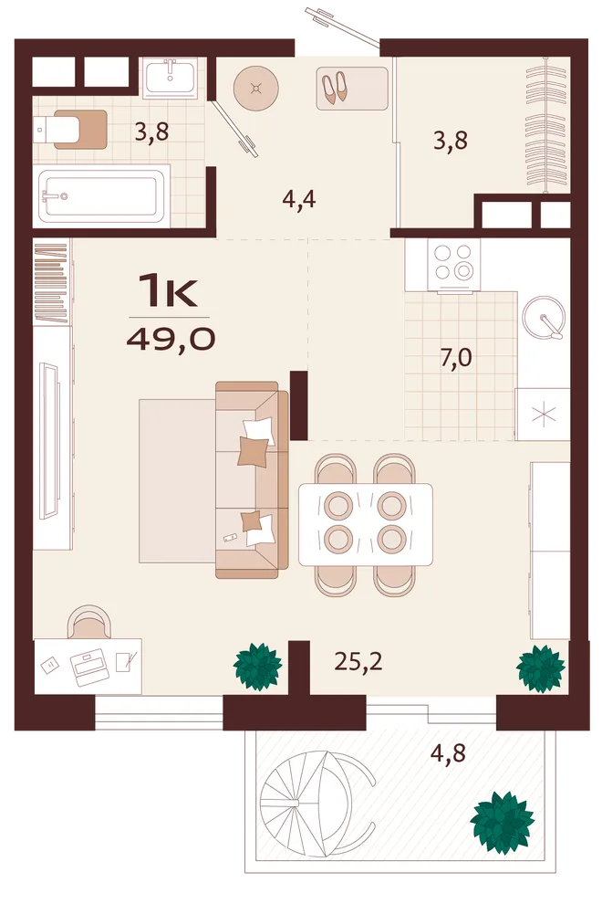 Планировка 1-комн. квартира, 49 м² ЖК «Роялта» Планировка 1-комн. квартира, 49 м² ЖК «Роялта»