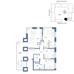 Планировка 4-комн. квартира, 114.79 м² ЖК «Европейский берег 2.0»