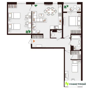 Планировка 3-комн. квартира, 97.52 м² ЖК «Лисино»