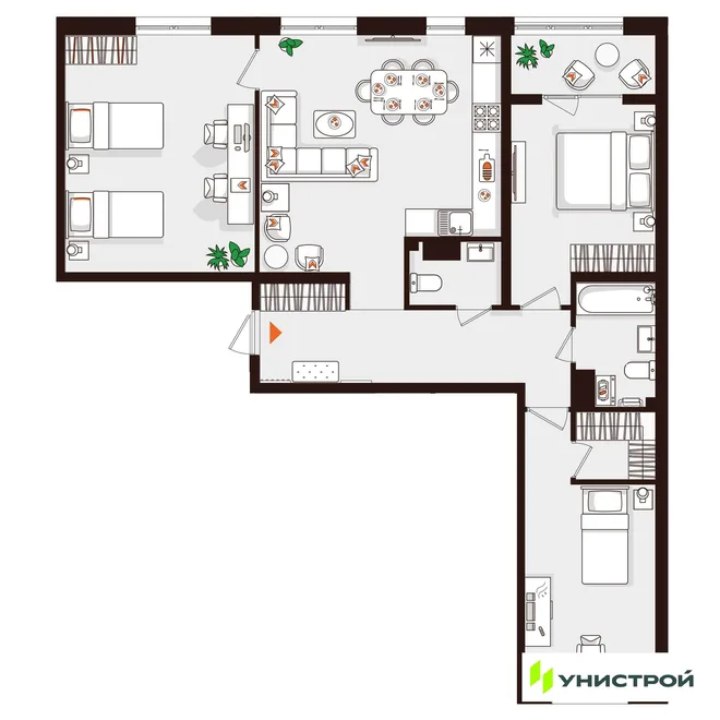 Планировка 3-комн. квартира, 97.52 м² ЖК «Лисино» Планировка 3-комн. квартира, 97.52 м² ЖК «Лисино»