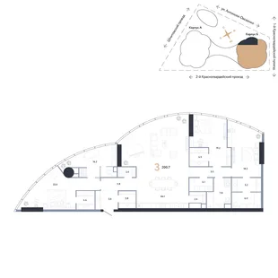 Планировка 3-комн. квартира, 200.7 м² ЖК «АУРУС Резиденции»