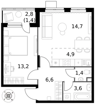 Квартира 2-комн. квартира, 45.8 м² ЖК «1-й Донской» Фото 1 Квартира 2-комн. квартира, 45.8 м² ЖК «1-й Донской» Фото 1