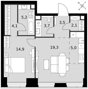 Квартира 2-комн. квартира, 57.8 м² ЖК «Amber Сity» Фото 1