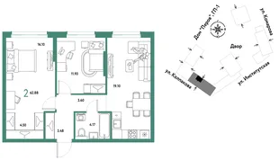 Планировка 2-комн. квартира, 62.88 м² ЖК «Страна.Парковая»