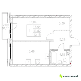 Планировка 1-комн. квартира, 42.15 м² ЖК «Statum»