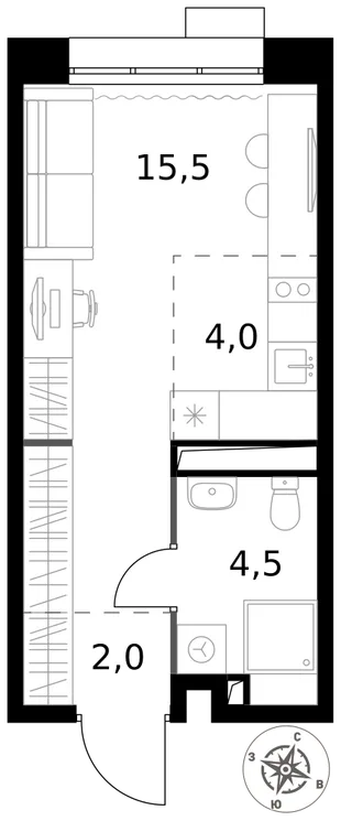 Квартира Студия, 26 м² ЖК «1-й Саларьевский» Фото 1
