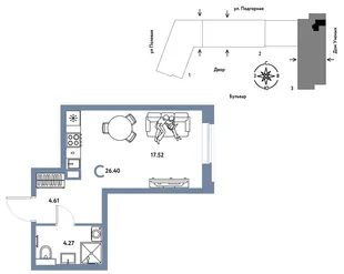 Планировка Студия, 26.48 м² ЖК «Авторский»
