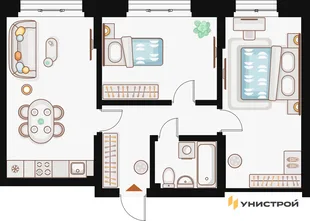 Планировка 2-комн. квартира, 64.46 м² ЖК «Жилой кластер Q на Кулагина»