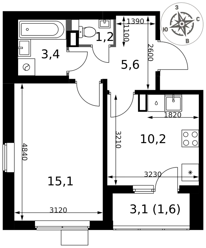 Планировка 1-комн. квартира, 37.1 м² ЖК «1-й Химкинский» Планировка 1-комн. квартира, 37.1 м² ЖК «1-й Химкинский»