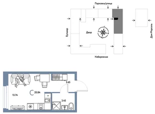 Планировка Студия, 20.84 м² ЖК «Европейский берег 2.0»