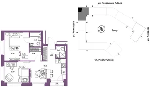 Планировка 3-комн. квартира, 56.06 м² ЖК «Страна.Парковая»